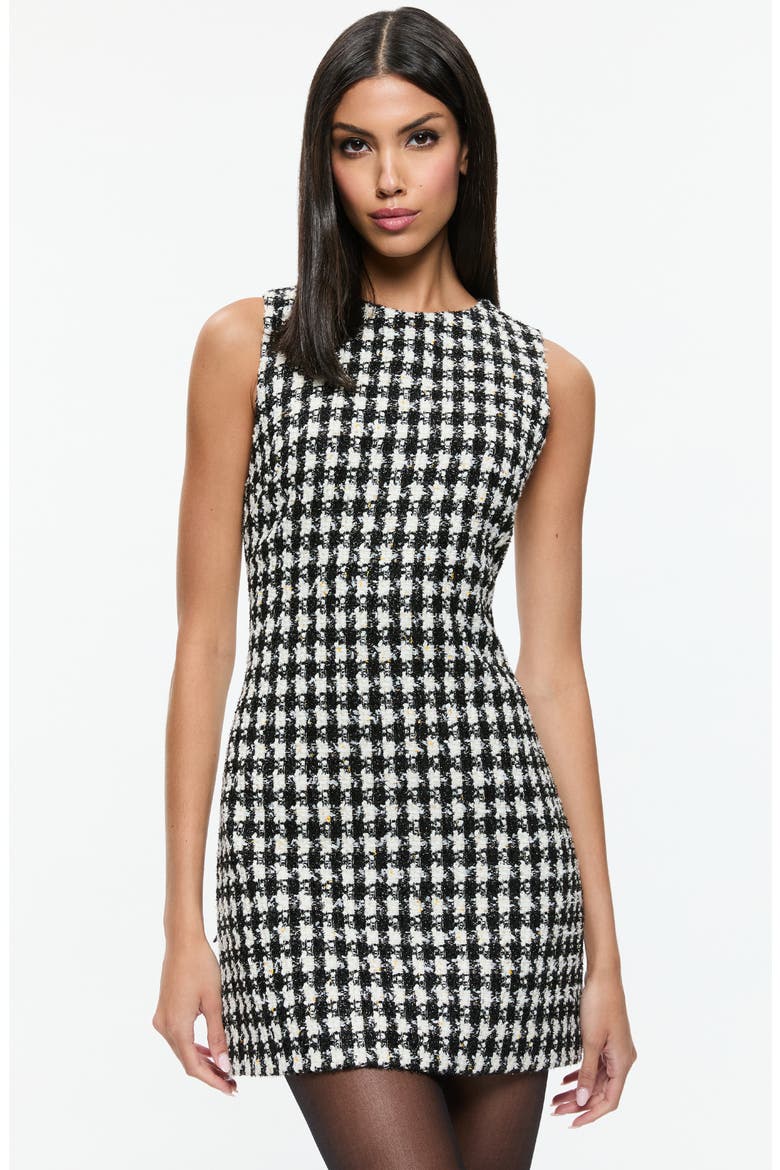 Clyde Houndstooth Tweed Sheath Dress, Alternate, color, BLACK/ WHITE