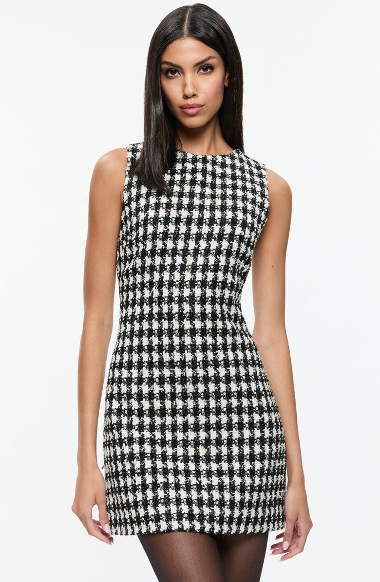Alice + Olivia Clyde Houndstooth Tweed Sheath Dress, Alternate, color, 