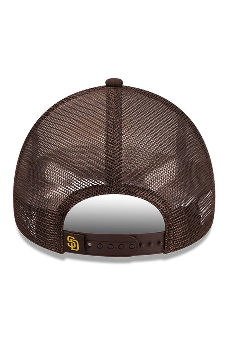 New Era Men's New Era White/Brown San Diego Padres Stacked A-Frame Trucker 9FORTY Adjustable Hat, Alternate, color, White