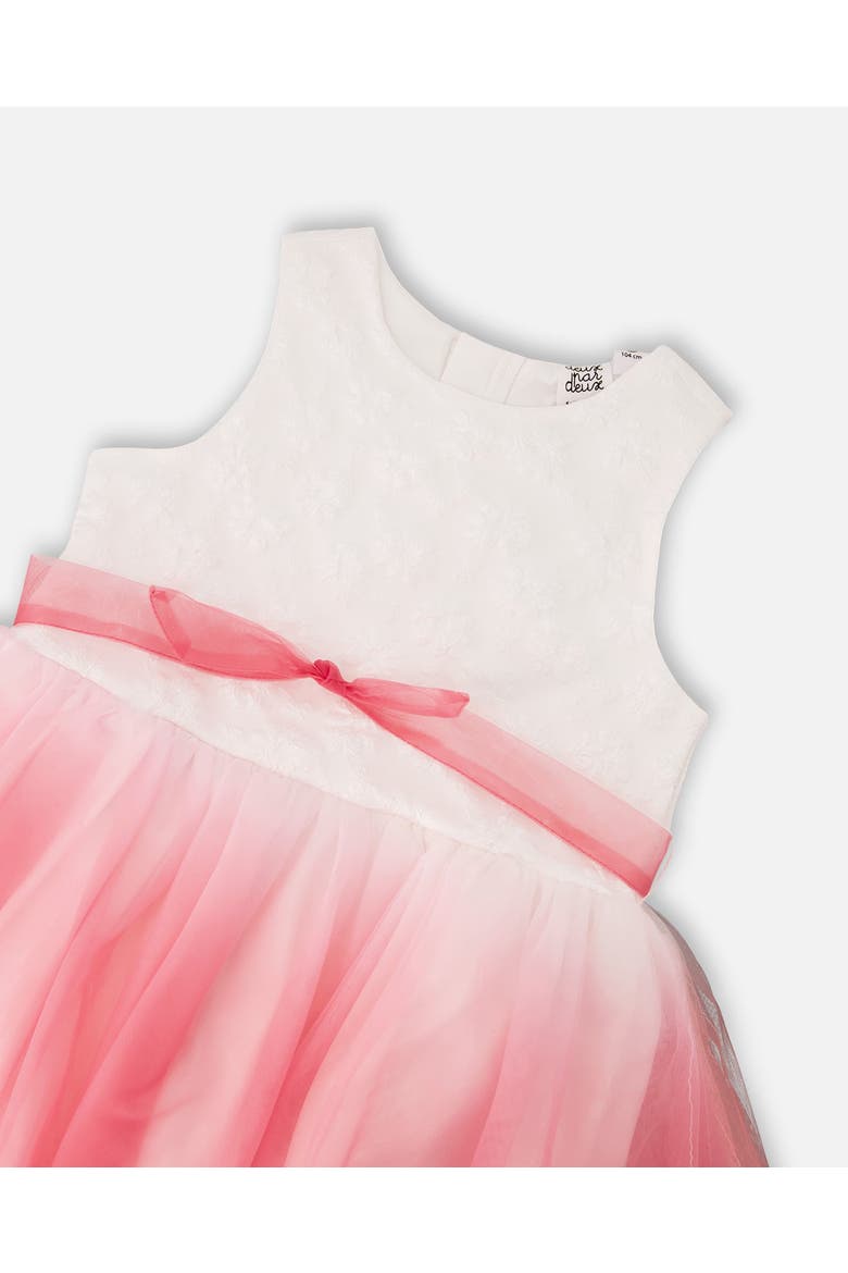 Bi-Material Pleated Mesh Sleeveless Dress, Alternate, color, White