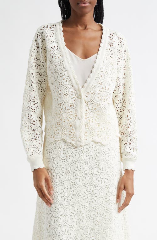 Farm Rio Flower Crochet Cardigan In Off-white