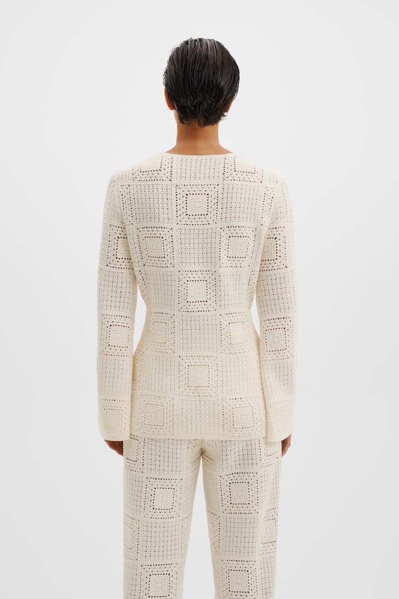 Mirella Fitted Crochet Cardigan, Alternate, color, Vanilla