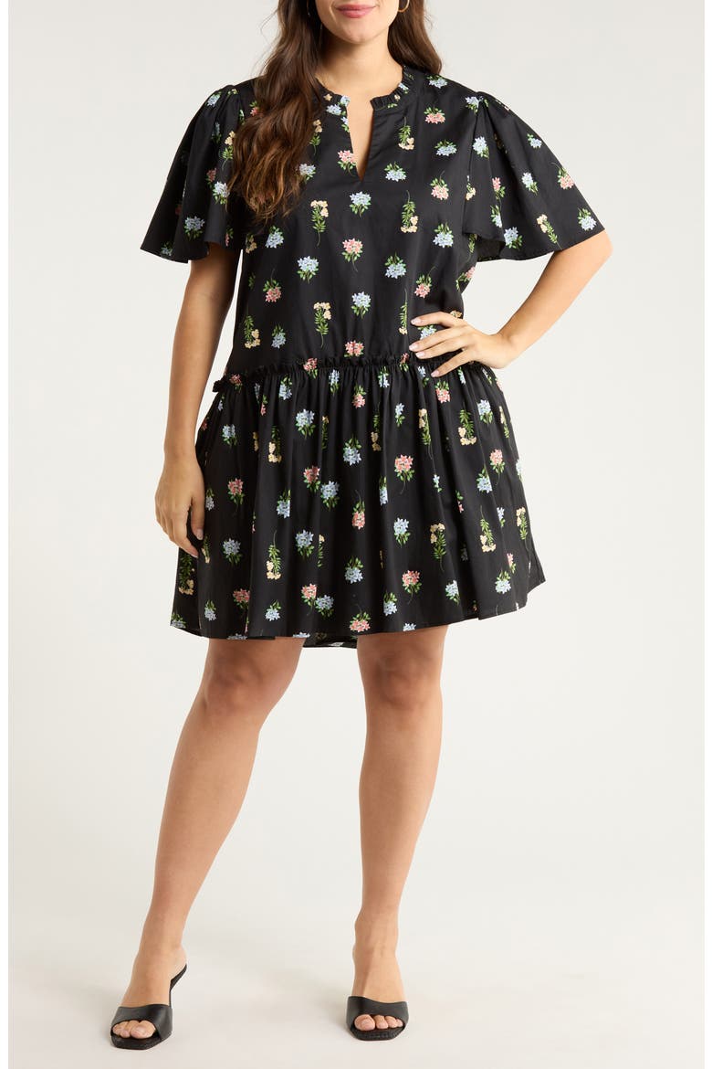 Mayrel Floral Rockabye Cotton Trapeze Dress, Main, color, BLACK-CORAL-GREEN