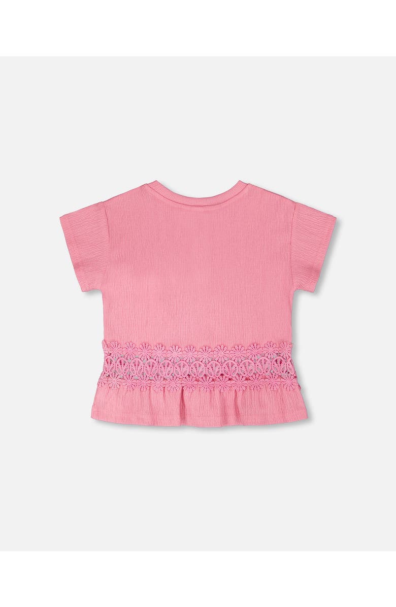 Deux par Deux Crinkle Jersey Long T-Shirt with Crochet Insert, Alternate, color, Pink