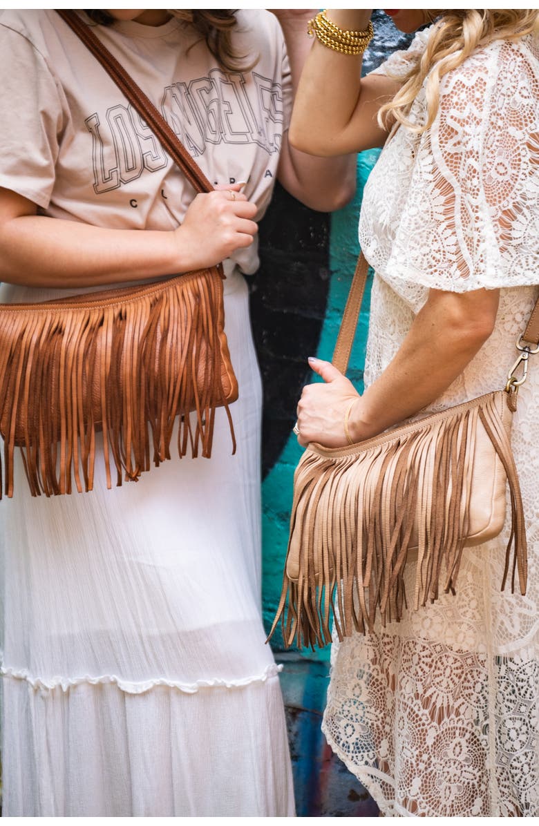 Bolsa Nova Handbags Fringe Crossbody, Alternate, color, Cognac
