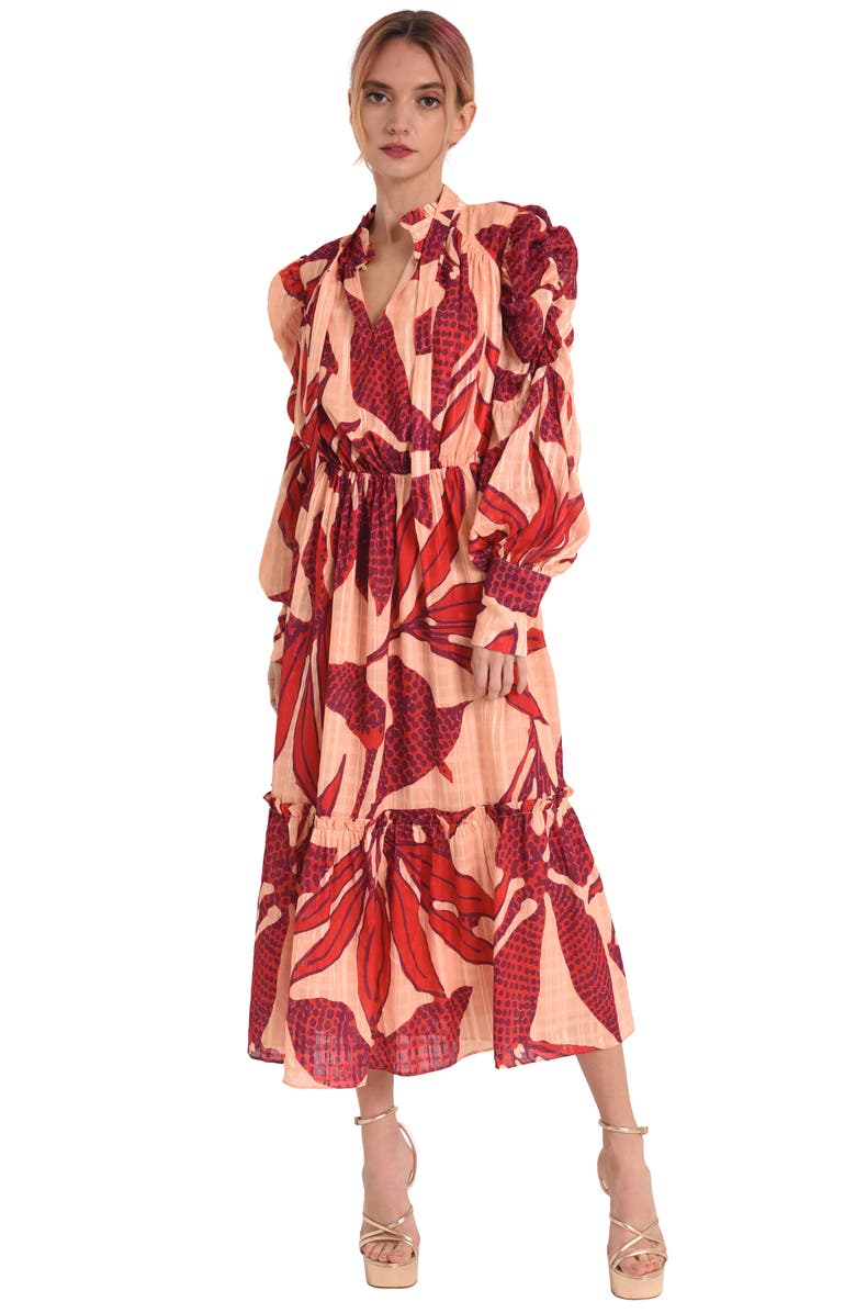 CIEBON Carla Floral Print Long Sleeve Midi Dress, Alternate, color, Red Multi