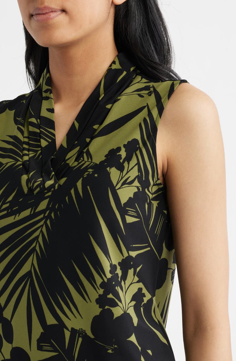 Anne Klein Two-Tone Tropical Triple Pleat V-neck Top, Alternate, color, Bay Leaf Multi