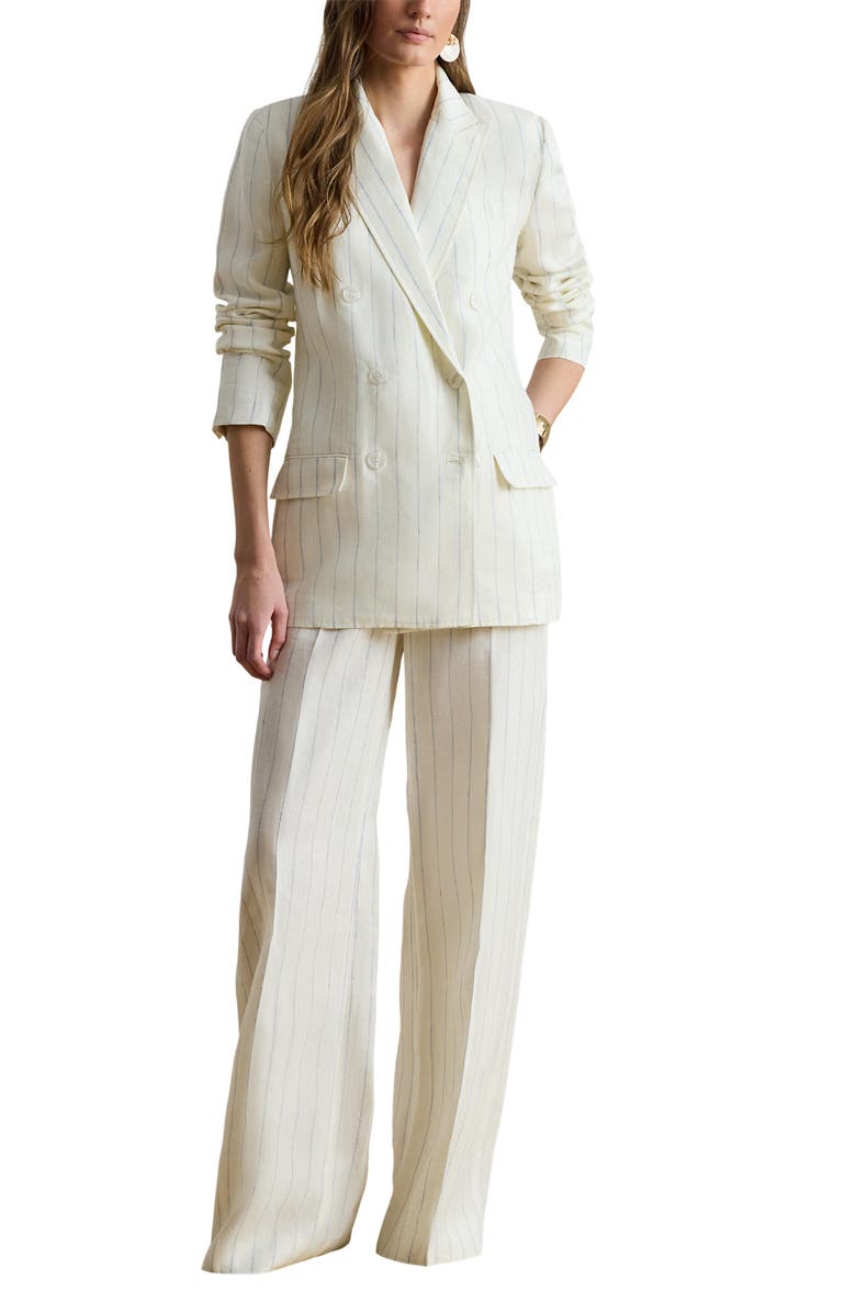 Lauren Ralph Lauren Stripe Linen Wide Leg Pants, Alternate, color, White/ Blue Multi