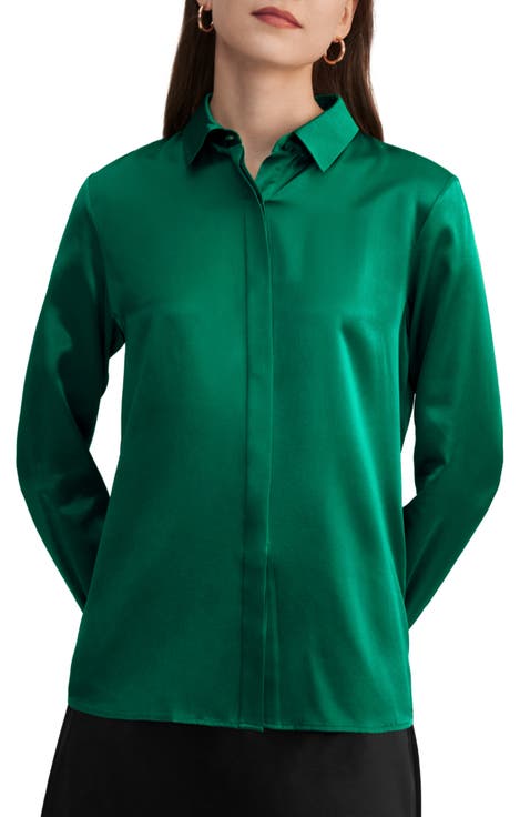 Basic Concealed Placket Silk Shirt