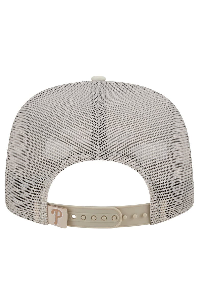 New Era Men's New Era Khaki Philadelphia Phillies Almost Friday A-Frame 9FIFTY Trucker Snapback Hat, Alternate, color, 