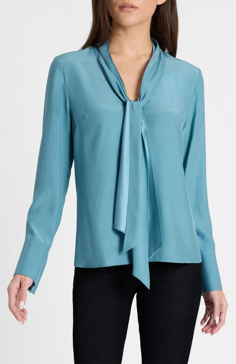 Amanda Silk Long Sleeve Tie Neck Blouse