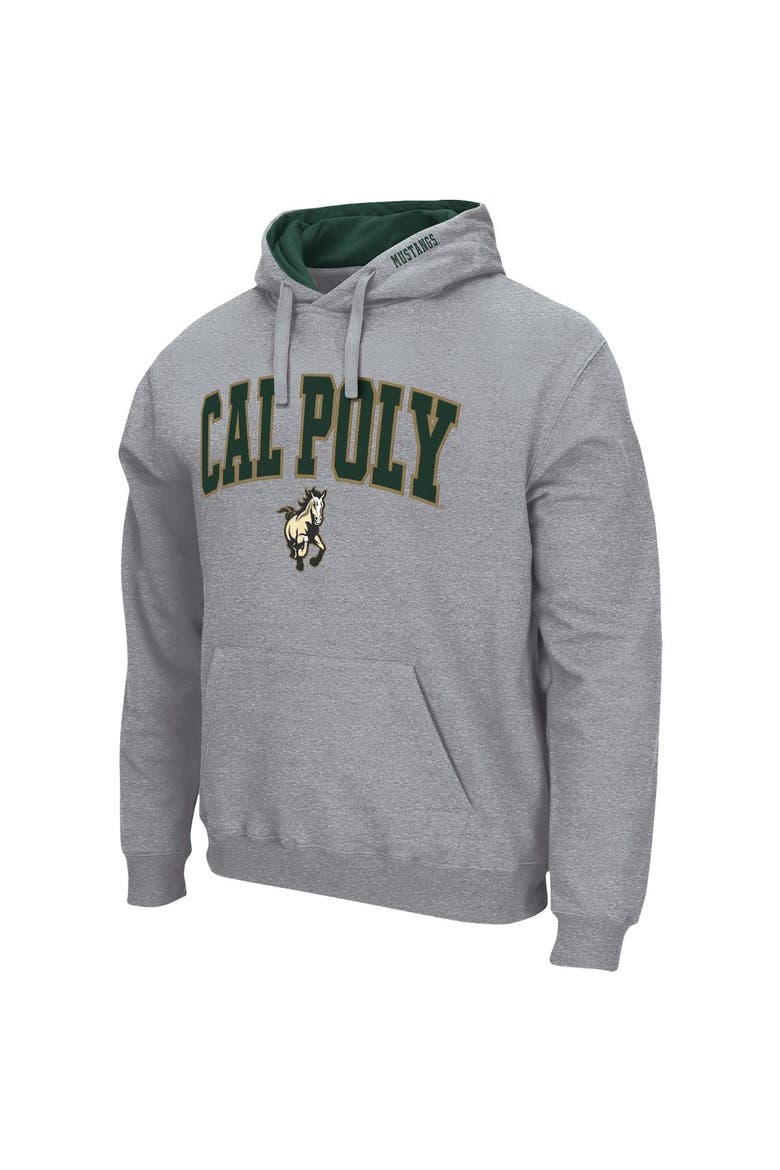 Men's Colosseum Heathered Gray Cal Poly Mustangs Arch and Logo Pullover Hoodie, Alternate, color, Heather Gray