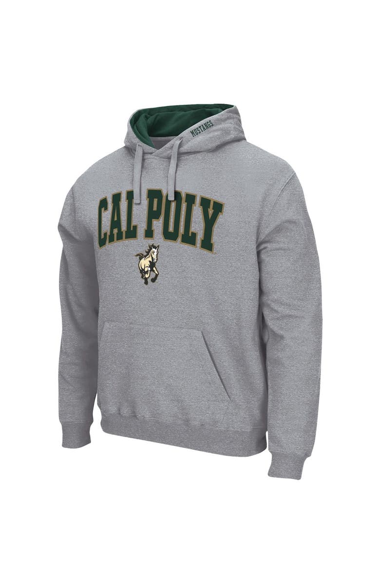 COLOSSEUM Men's Colosseum Heathered Gray Cal Poly Mustangs Arch and Logo Pullover Hoodie, Alternate, color, Heather Gray