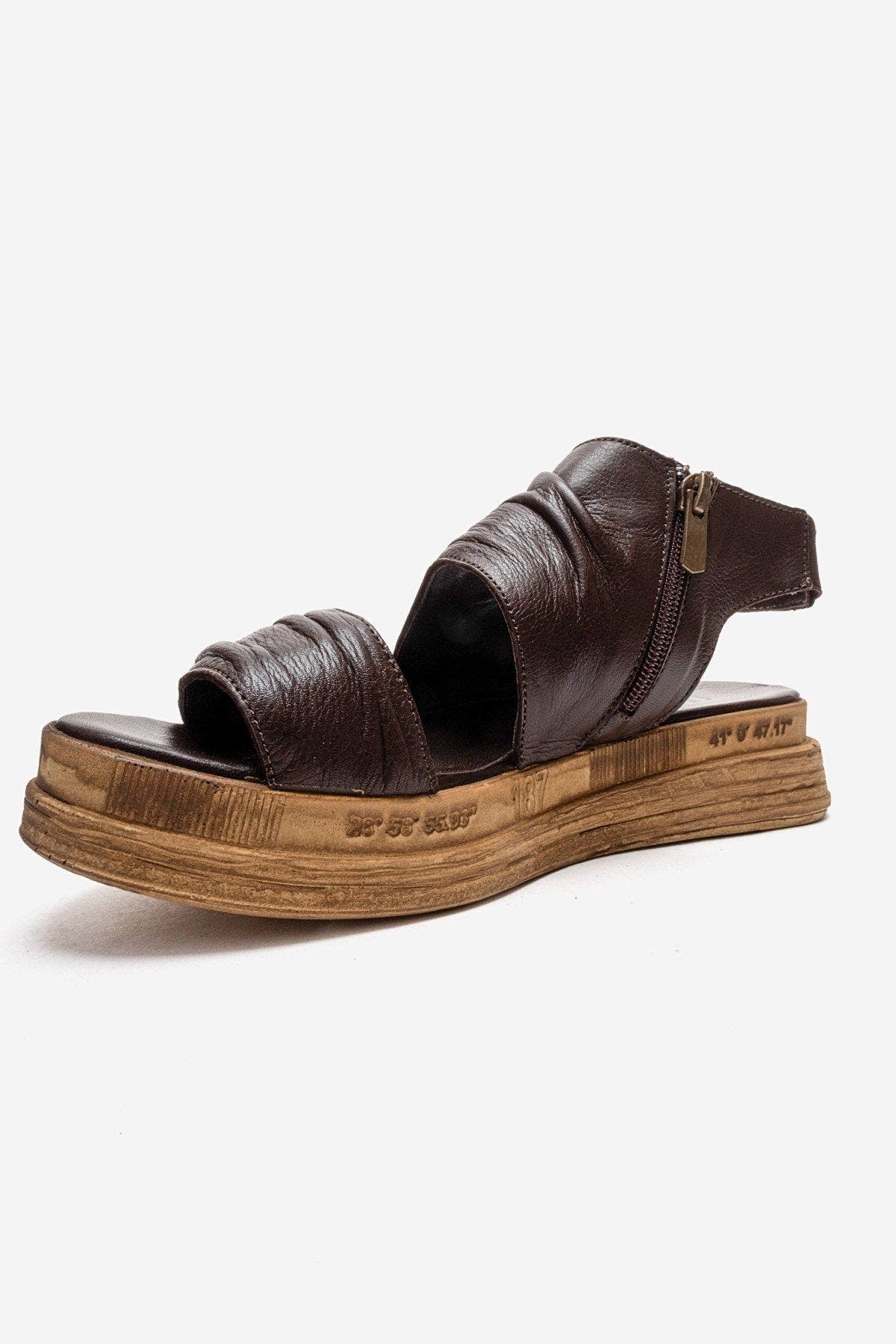 Lunas Leather Side-Zip Flat Heel Sandal, Alternate, color, Brown
