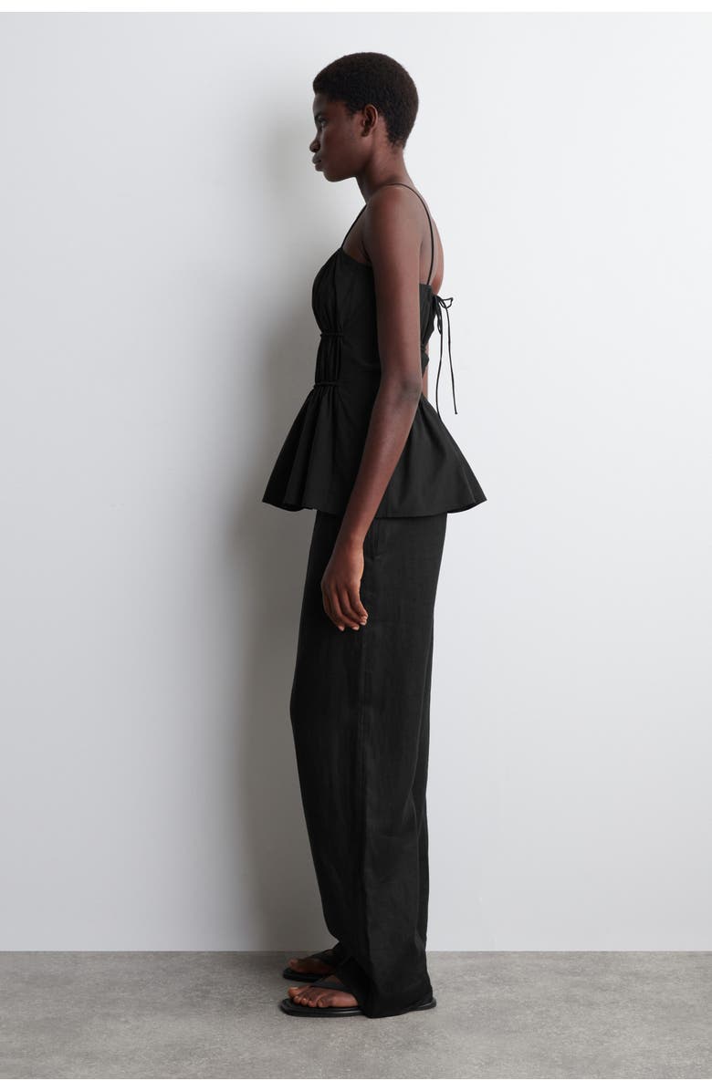 COS Gathered Cotton Peplum Top, Alternate, color, Black