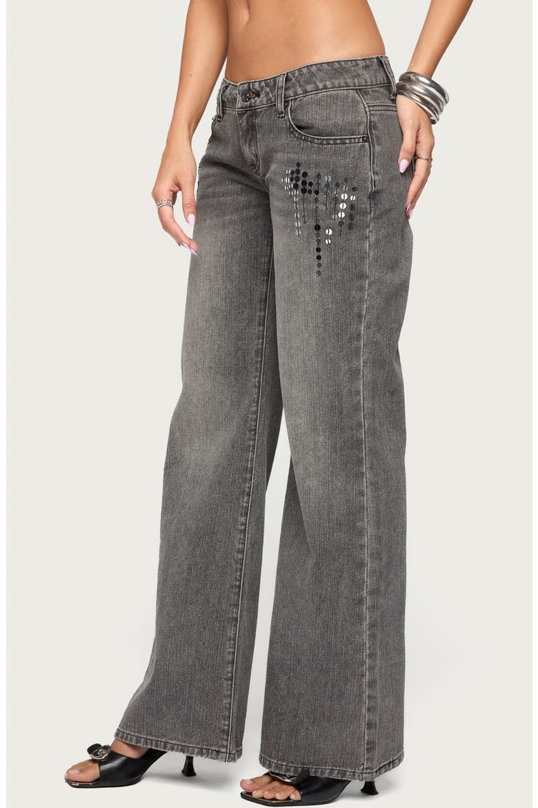 Uliz Sequin Low Rise Bootcut Jeans, Alternate, color, GRAY-WASHED