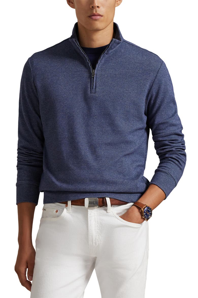 Textured Double Knit Quarter Zip Pullover, Main, color, SPRING NAVY HEATHER/ BLACKBOOT