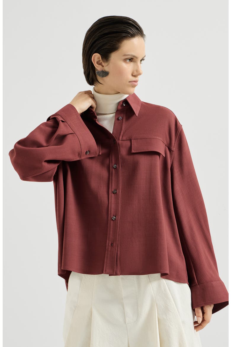 Virgin wool fluid twill cropped shirt, Main, color, Wine