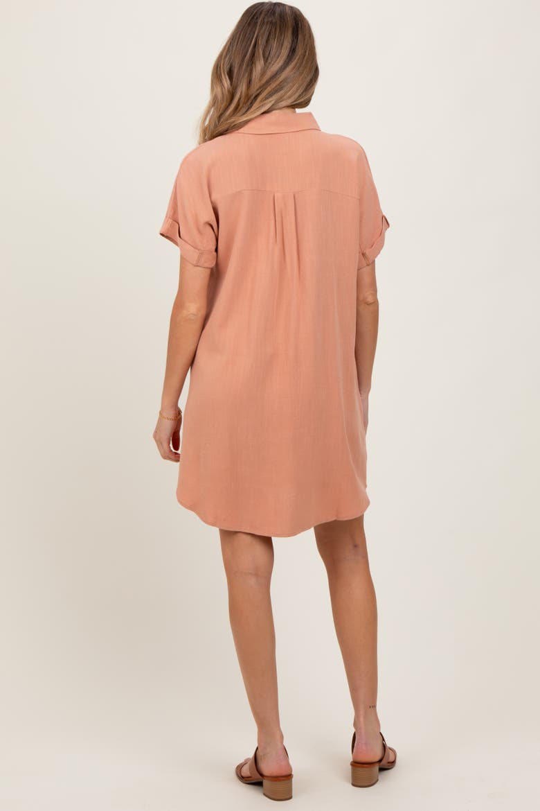 Dolman Sleeve Linen Shirt Dress, Alternate, color, Peach
