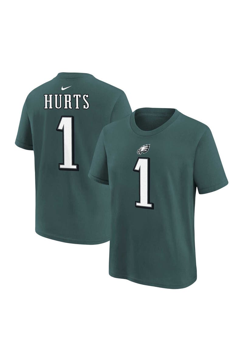 Nike Youth Nike Jalen Hurts Midnight Green Philadelphia Eagles Player Name & Number T-Shirt, Main, color, Green