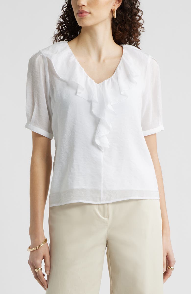 Nordstrom Ruffle Crinkle Semisheer Top, Main, color, White