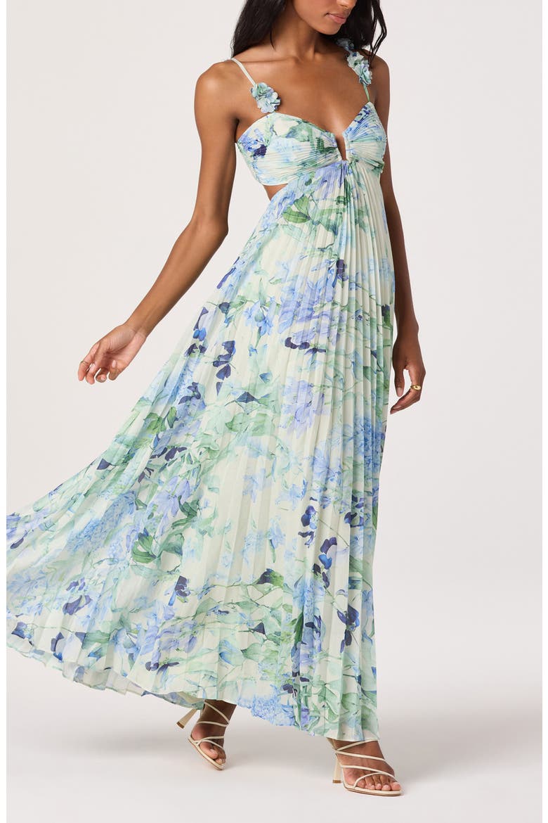 Emese Pleated Maxi Sundress, Main, color, GREEN BLUE FLORAL