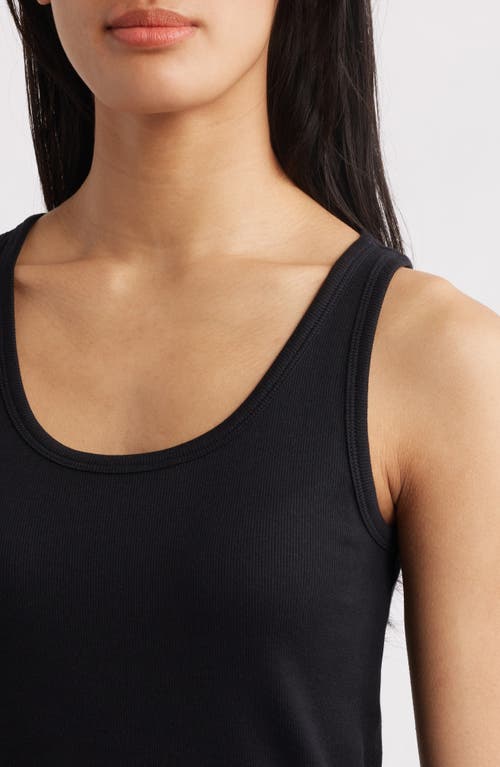Eileen Fisher Scoop Neck Stretch Organic Cotton Tank In Black