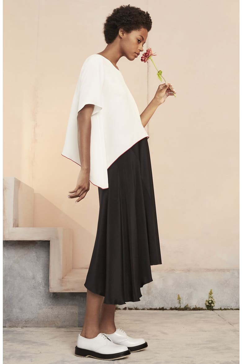 Asymmetrical Silk Tee, Alternate, color, WHITE