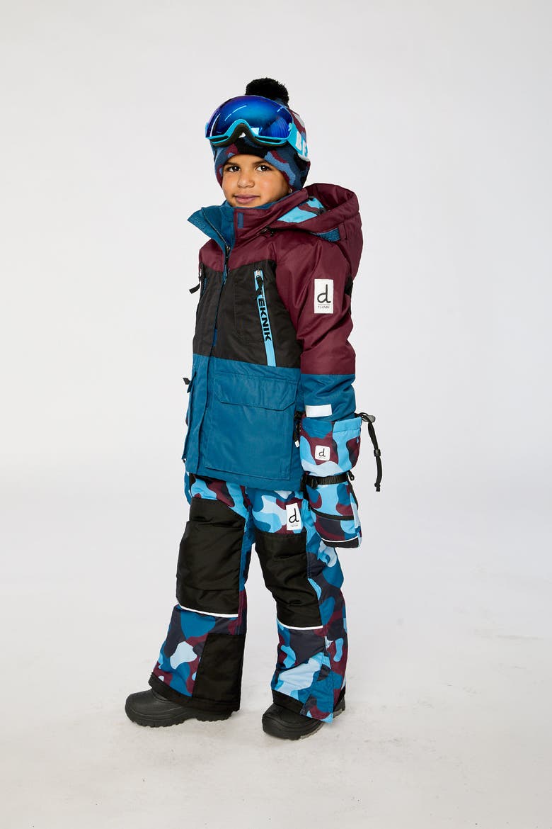 Teknik Camouflage Jacket & Reinforced Pants Two Piece Snowsuit, Alternate, color, Blue and Red Camouflage