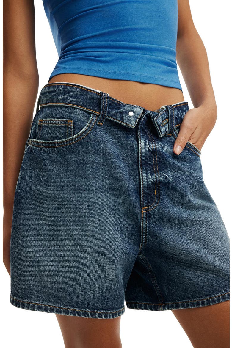 High '90s Foldover Waistband Denim Shorts, Alternate, color, VIRGO BLUE FOLDOVER