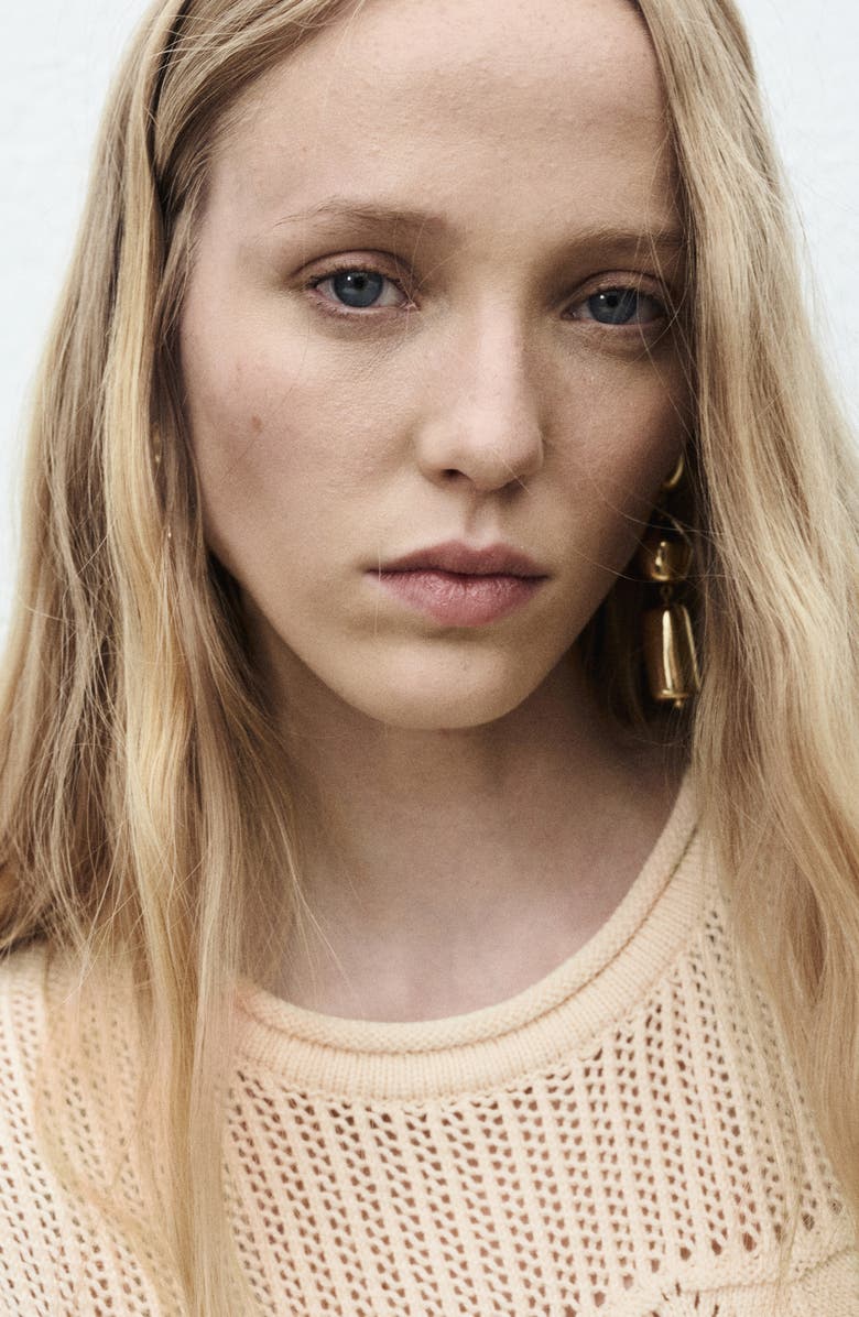 MANGO Ruffle Open Stitch Sweater Vest, Alternate, color, Ecru