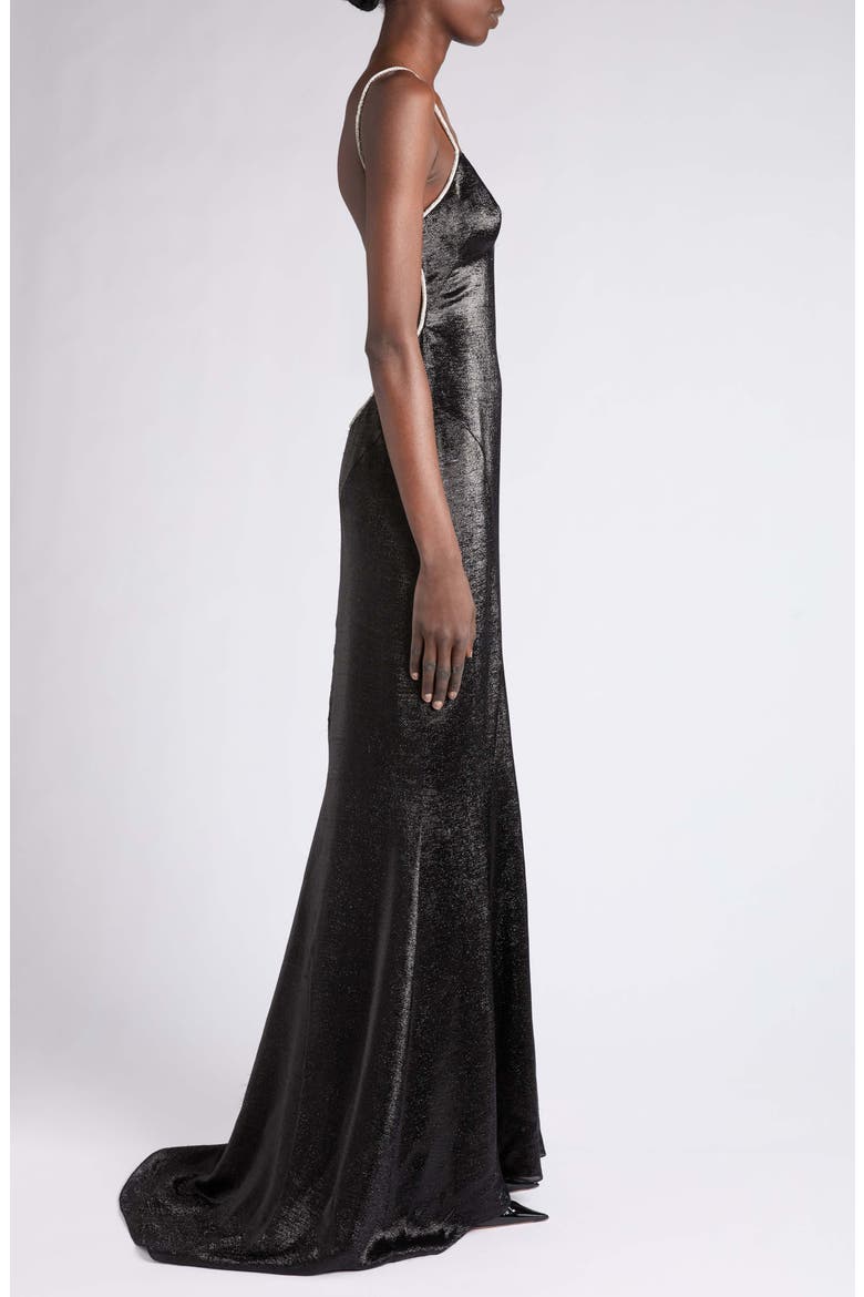 Crystal Chain Silk Blend Evening Gown, Alternate, color, BLACK/ CRYSTAL