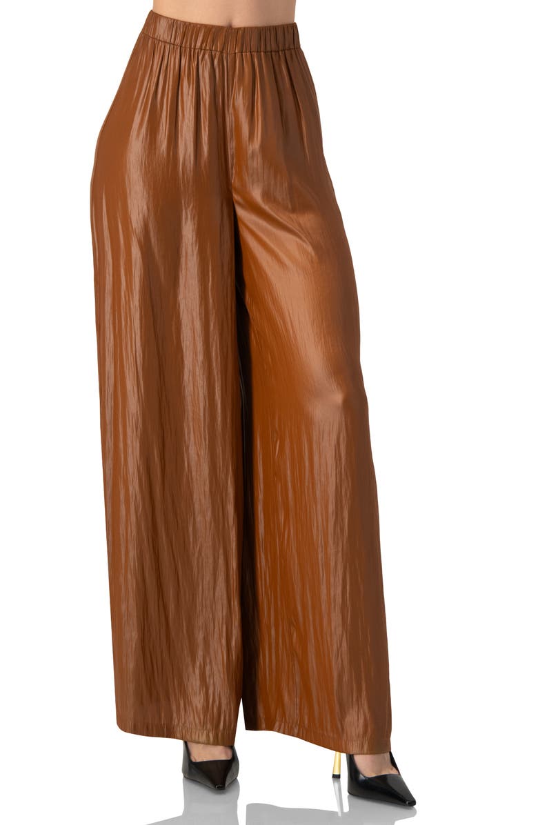 IVONNE Satin Wide-Leg Trousers, Main, color, Brown