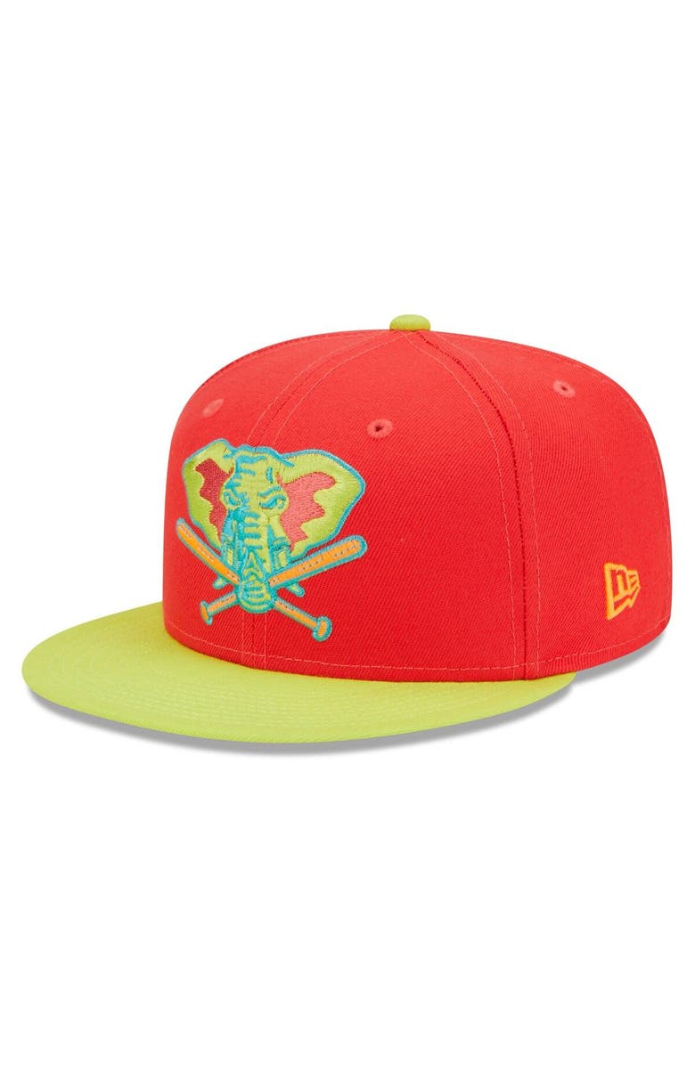 New Era Men's New Era Red/Neon Green Oakland Athletics 40th Anniversary Lava Highlighter Combo 59FIFTY Fitted Hat, Alternate, color, Red