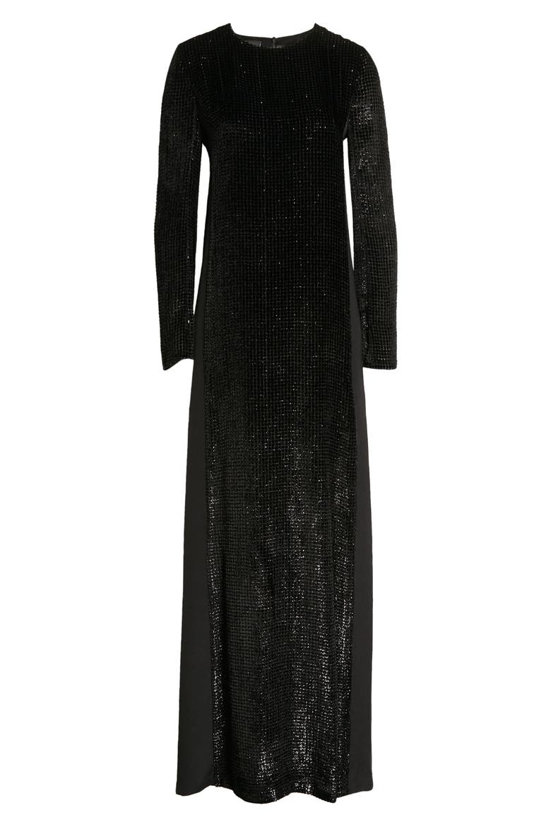 Grid Devoré Sheath Gown, Alternate, color, 009 BLACK