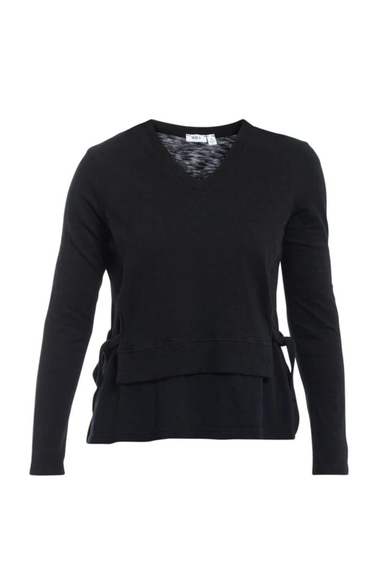 WILT Clothing Mixed Media Double Layer Effect V-Neck Tee, Alternate, color, Black