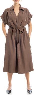 MAX STUDIO Rolled Sleeve Midi Shirtdress