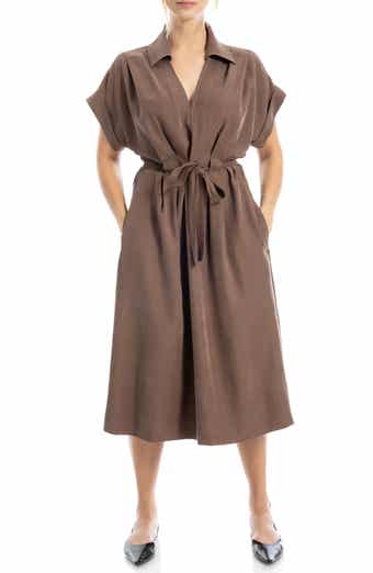 MAX STUDIO Rolled Sleeve Midi Shirtdress