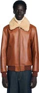 SANDRO Leather jacket with fur collar