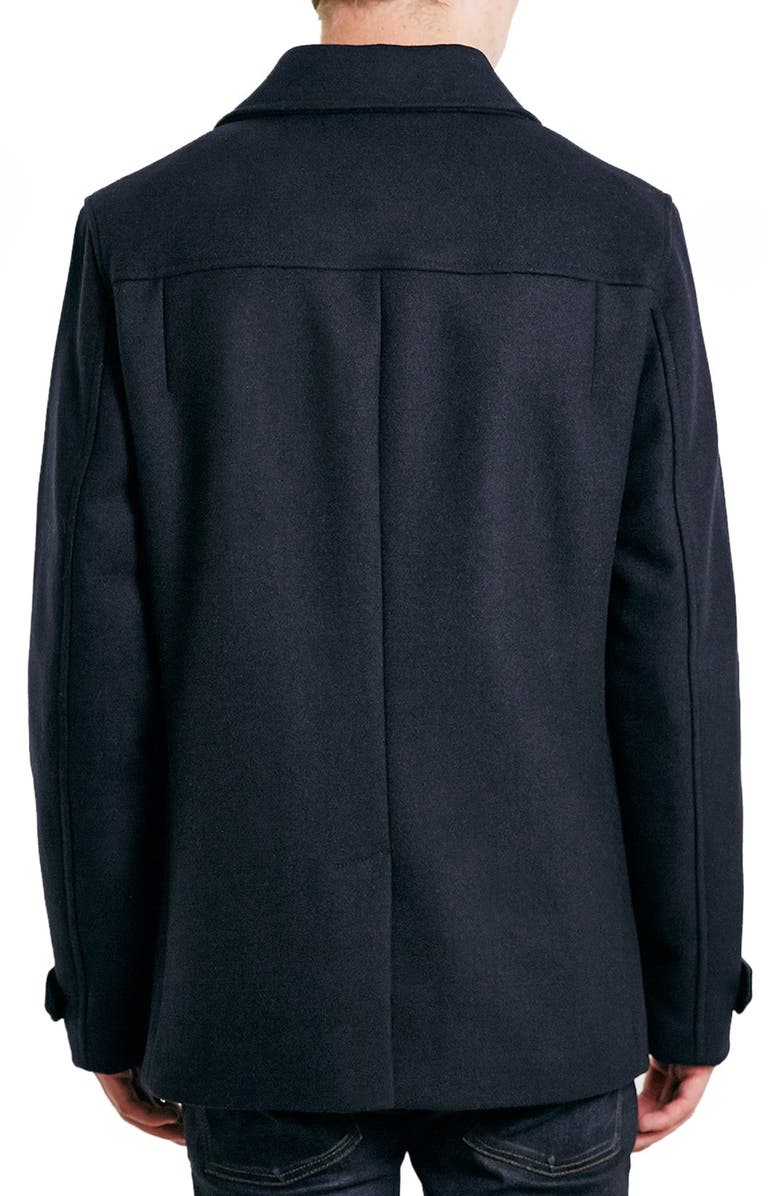 Topman Slim Fit Navy Double Breasted Peacoat, Alternate, color, 