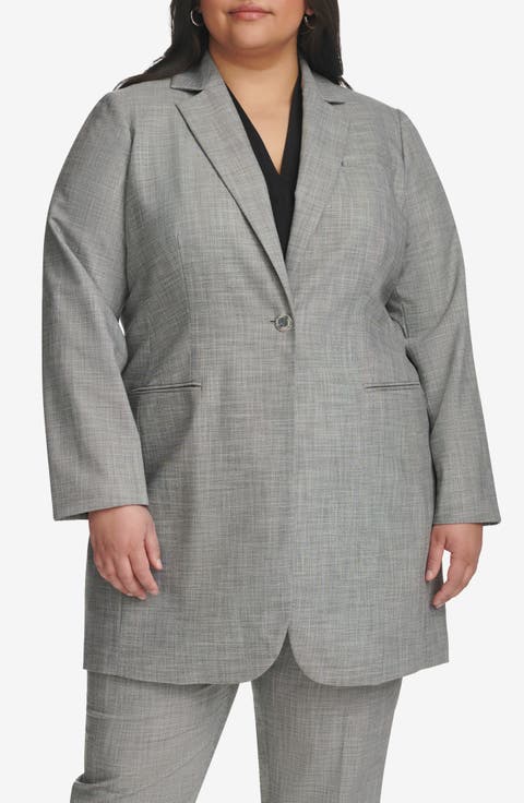 Long Single Button Blazer (Plus)