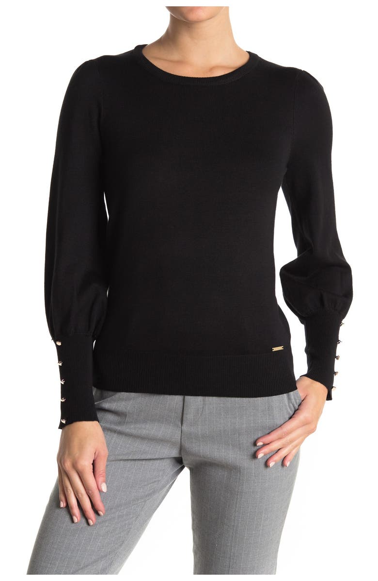 T Tahari Button Cuff Bishop Sleeve Pullover, Main, color, 