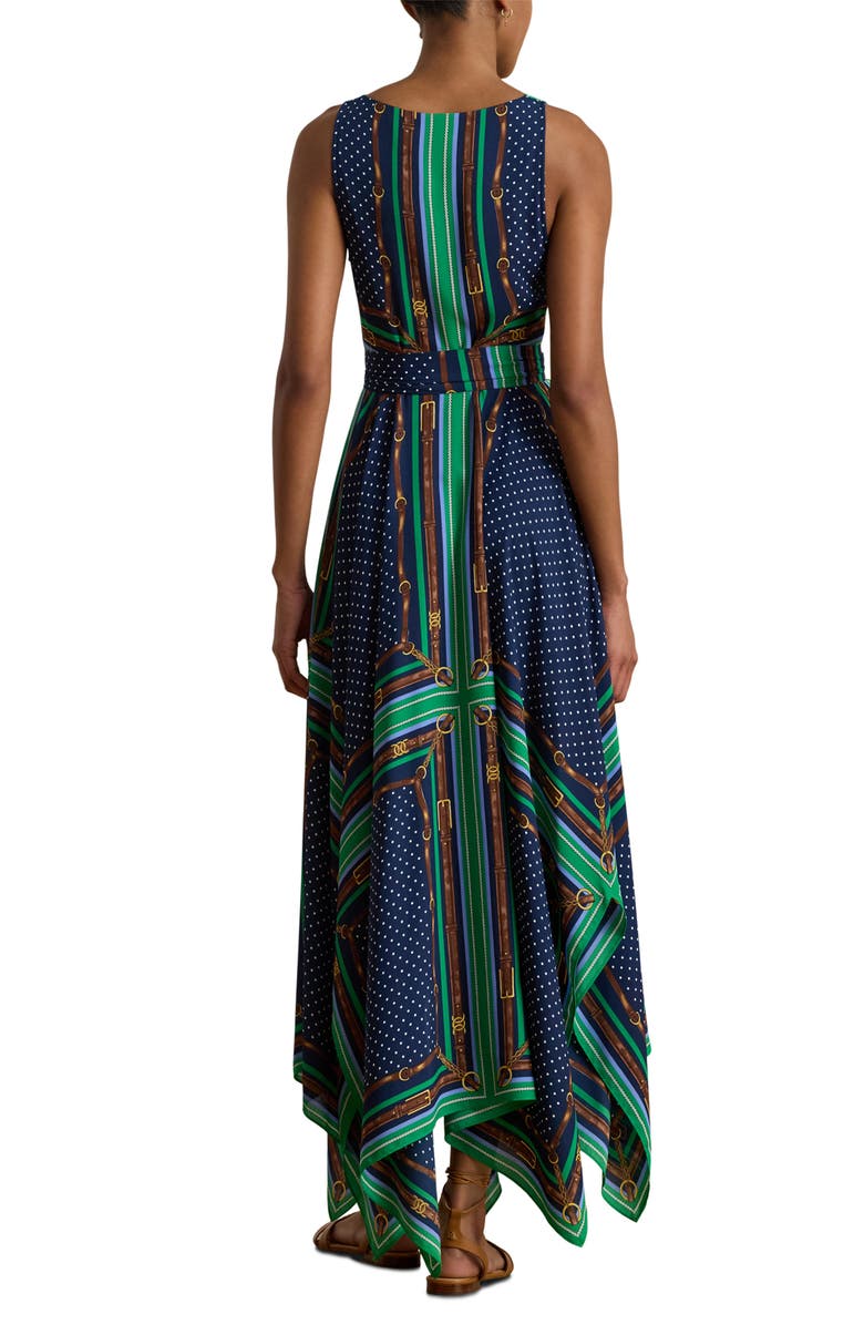 Lauren Ralph Lauren Mixed Print Handkerchief Hem Georgette Maxi Dress, Alternate, color, Blue Multi