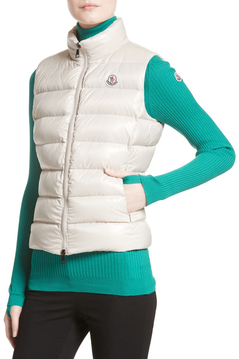 Ghany Water Resistant Shiny Nylon Down Puffer Vest, Alternate, color, IVORY
