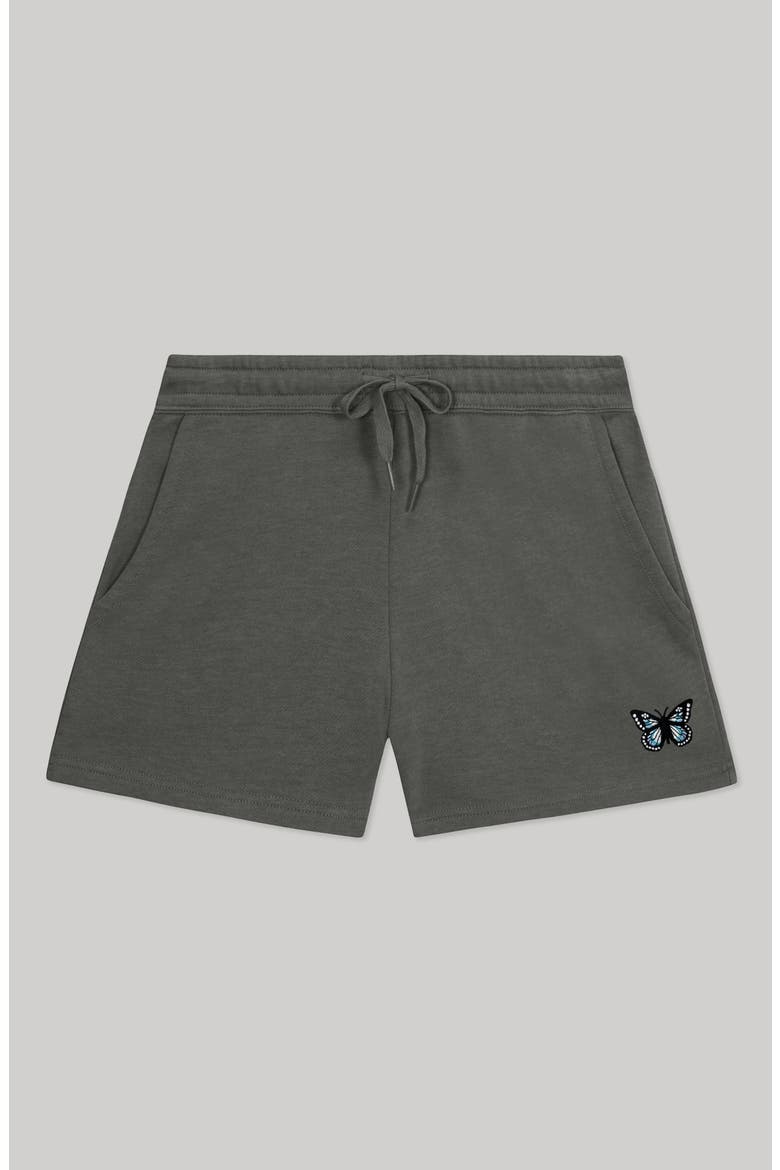 Womens Butterfly Midweight Washed Fleece Shorts, Main, color, Shadow