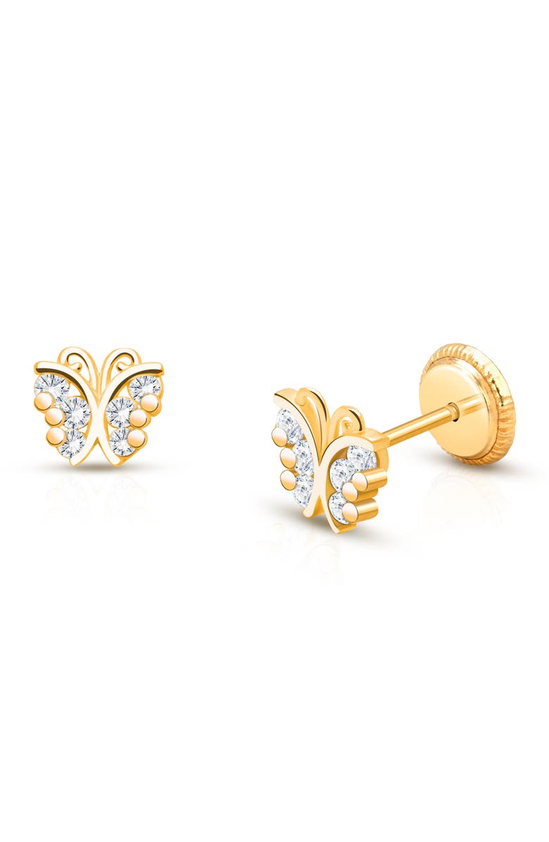 Tiny Blessings 14K Gold Curly Butterfly Stud Screw Back Earrings, Main, color, 14K Yellow Gold