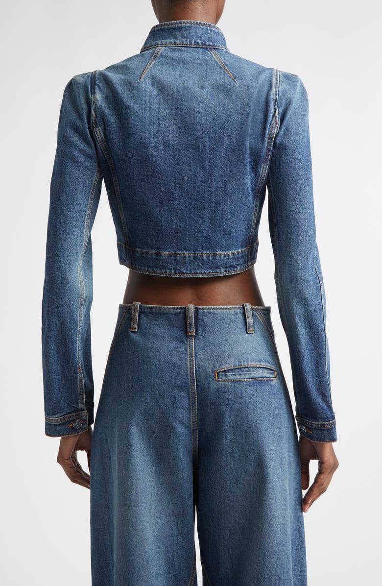 Alaïa Crop Denim Jacket, Alternate, color, Bleu Delave
