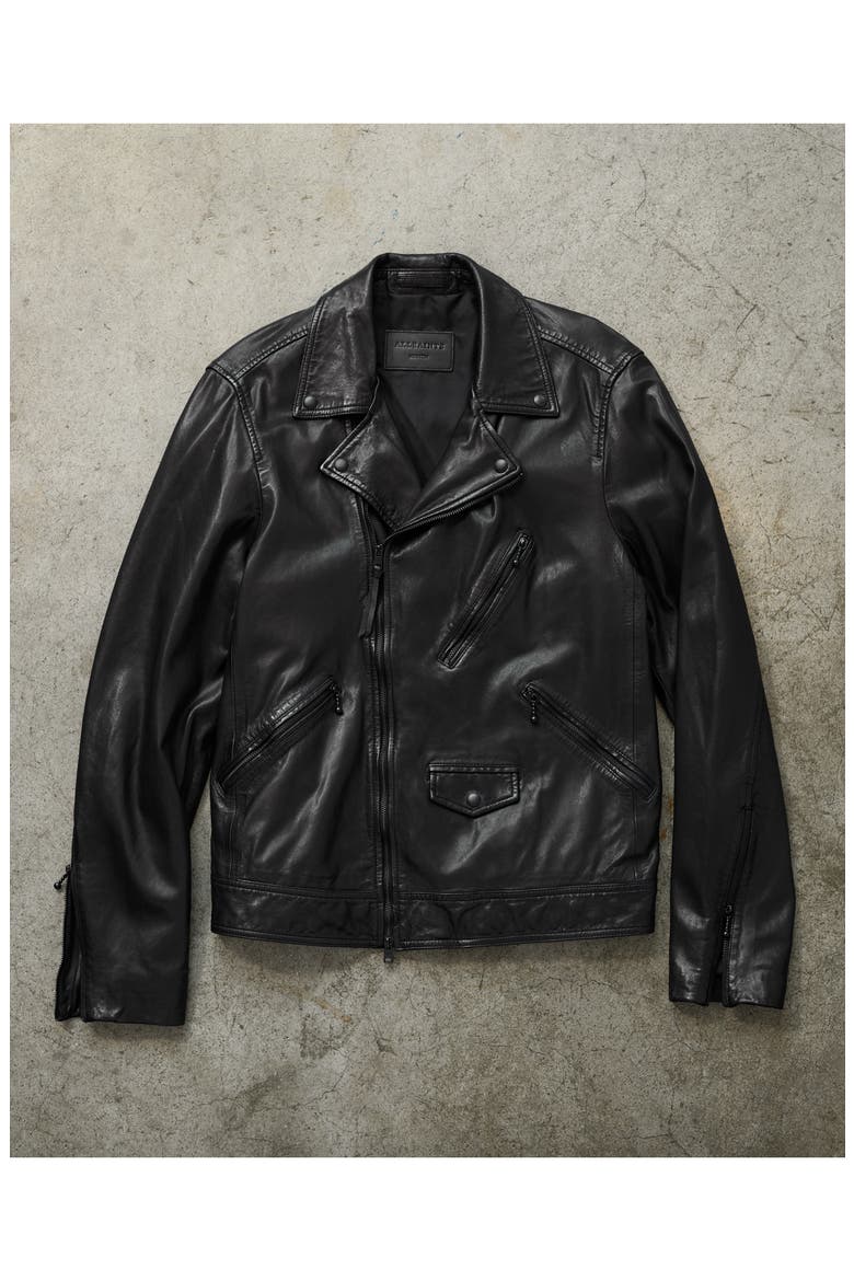 Holt Slim Fit Leather Biker Jacket, Alternate, color, JET BLACK