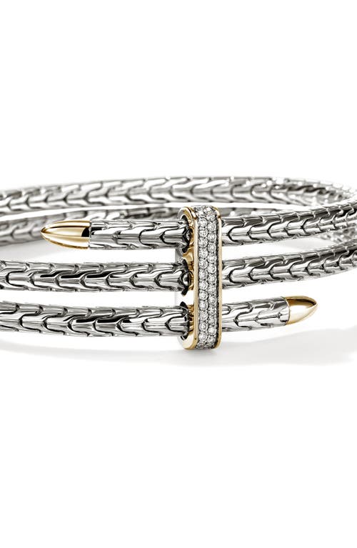 John Hardy Spear Double Flex Cuff, Diamond, 4mm In Gold And Silver