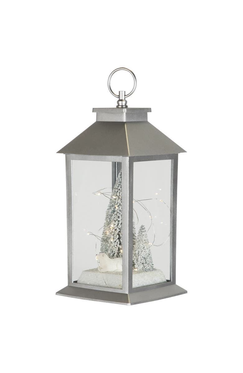 Northlight LED Lighted Polar Bear and Flocked Trees Christmas Lantern - 11", Alternate, color,